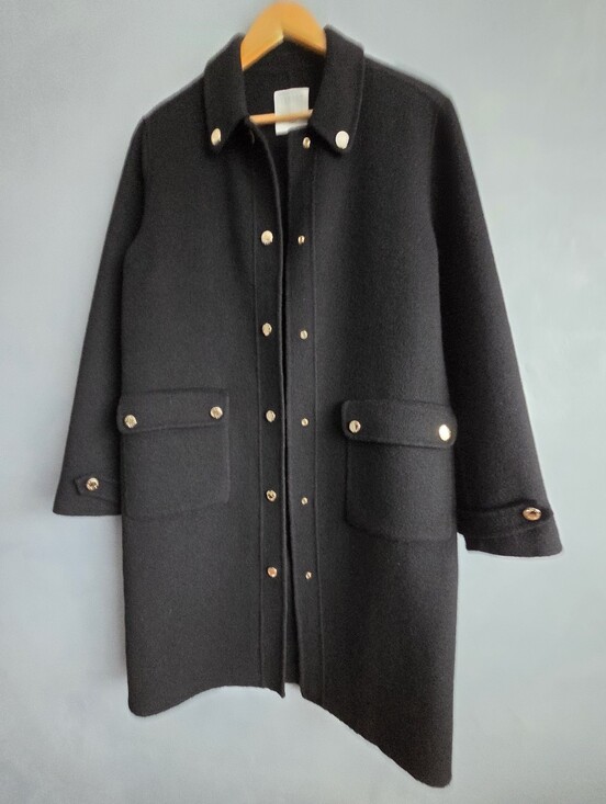 Sandro Paris Jackets & Blazers - SANDRO PARIS BLACK WOOL BLEND, GOLD SNAPS MID LENGTH JACKET SIZE 38, EUC